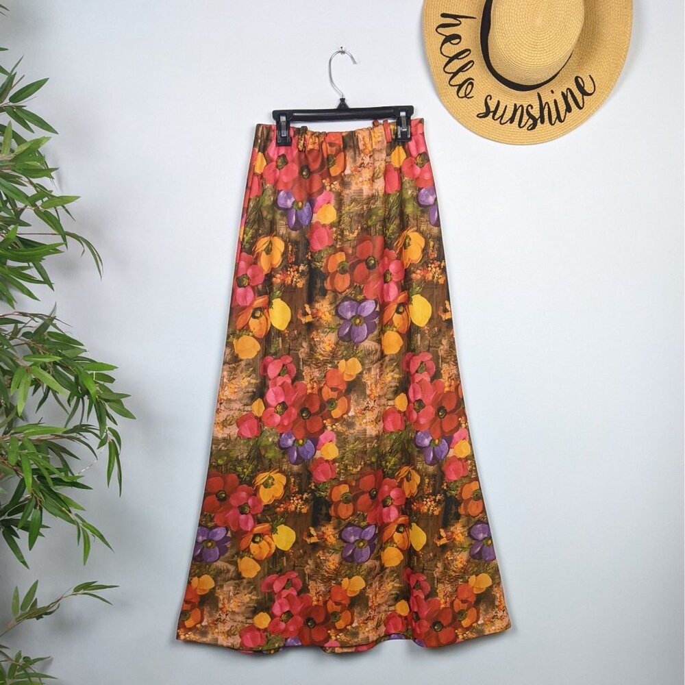 Authentic Vintage 70s Floral Full Length Maxi Skirt Size Small